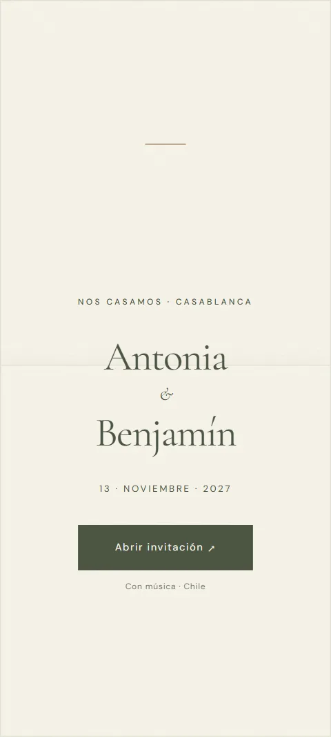 Portada de la invitación de Antonia & Benjamín