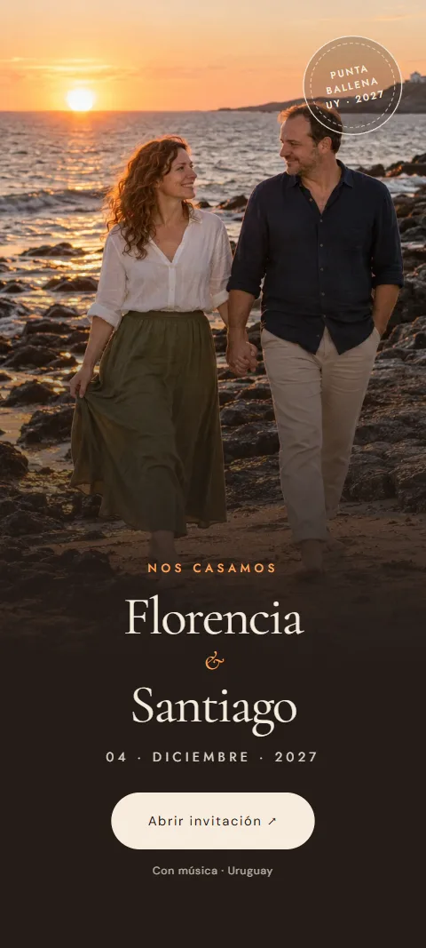 Portada de la invitación de Florencia & Santiago