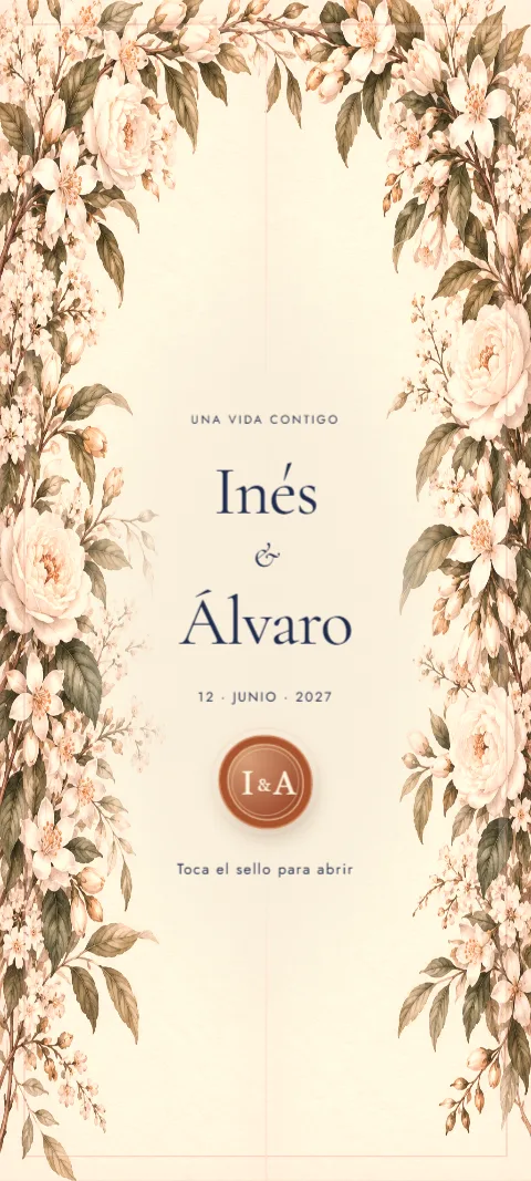 Portada de la invitación de Inés y Álvaro
