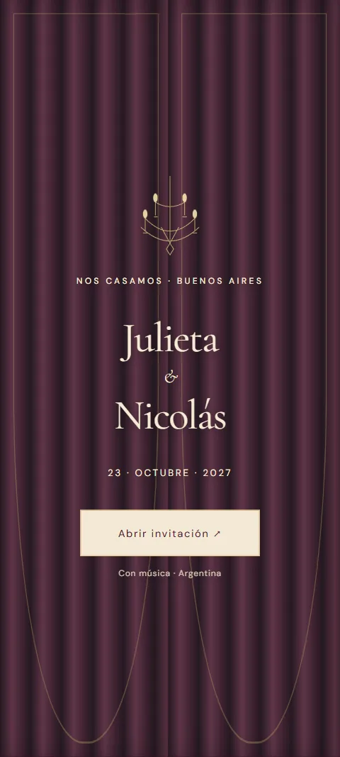 Portada de la invitación de Julieta & Nicolás