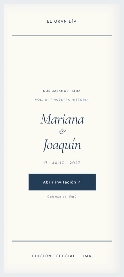 Portada de la invitación de Mariana & Joaquín